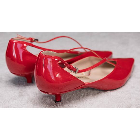 Zara Collection Red Faux Patent Leather Kitten Heels Buckle Womens EU 38 US 7 - Picture 5 of 15